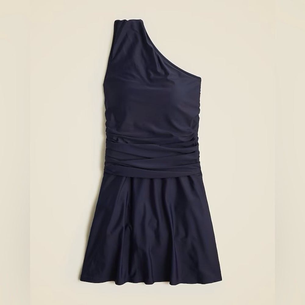 NWT J. Crew Ruched One-shoulder Swim Dress Navy Blue